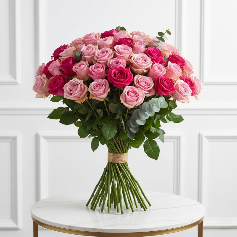 100 Pink Roses Bouquet