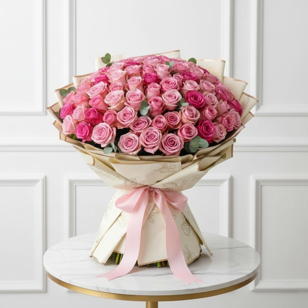 100 Pink Roses Bouquet