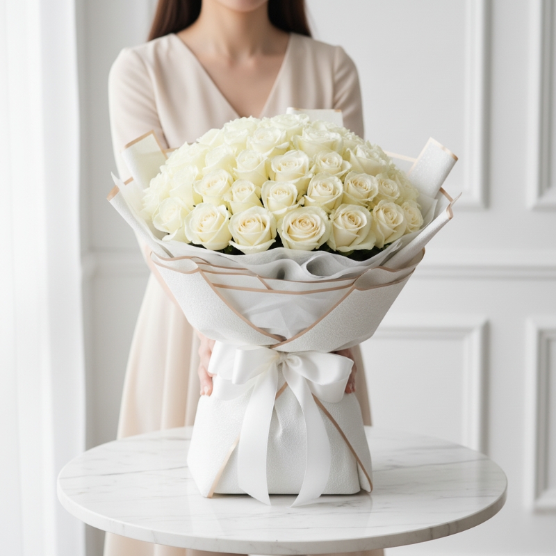 50 White Roses Bouquet