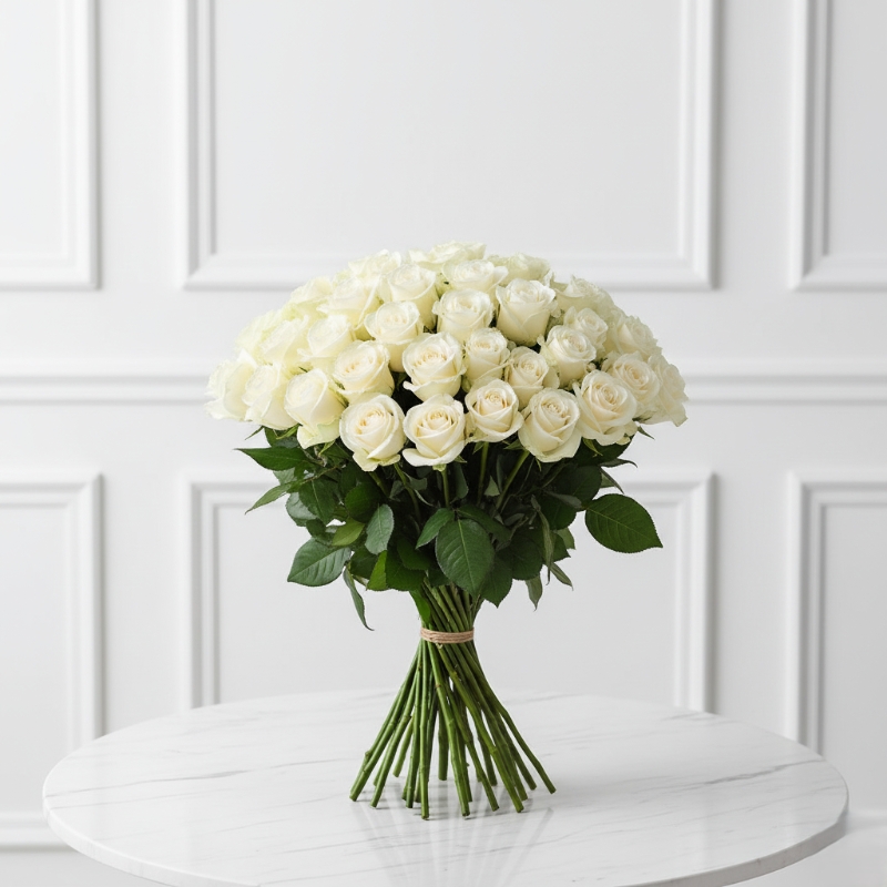 50 White Roses Bouquet