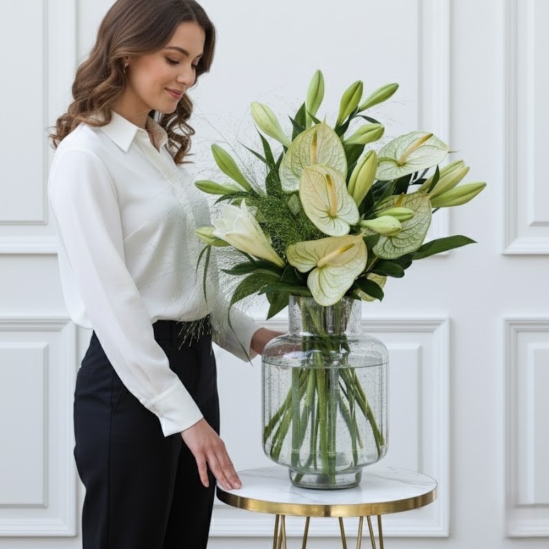 Anthurium & Lily Vase Arrangement