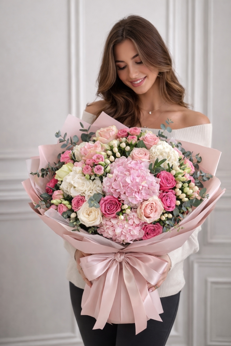 Luxury Pink Hydrangea & Rose Bouquet