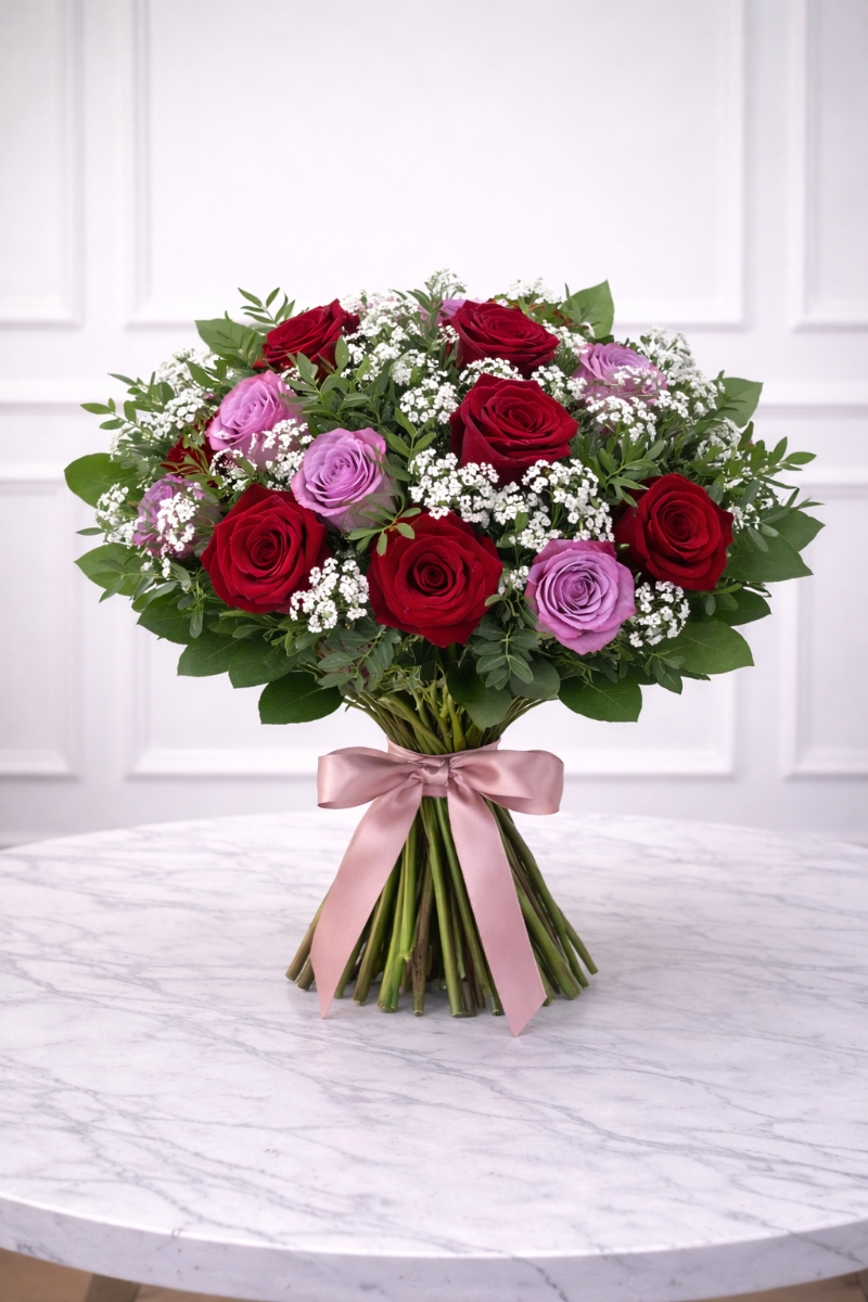 Luxury Red & Blush Rose Hand Tied Bouquet