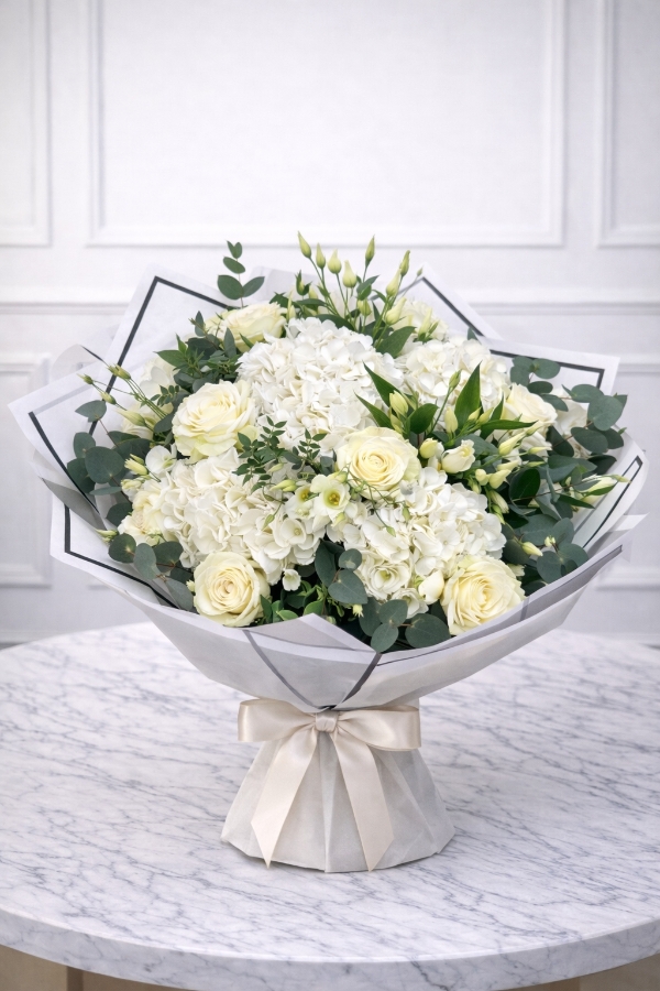 Luxury White Rose & Hydrangea Bouquet