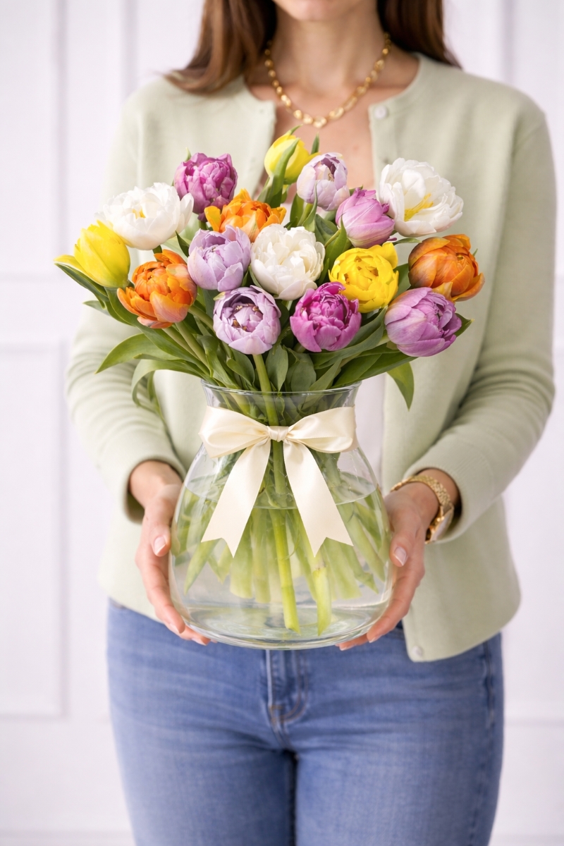 Mixed Tulips Vase Arrangement