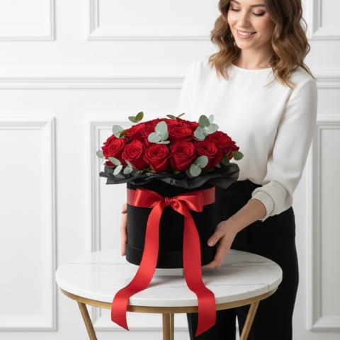 Luxury Red Roses Hatbox