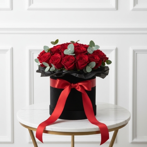 Luxury Red Roses Hatbox