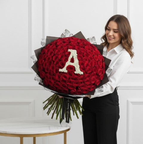 100 Red Roses with Custom Initials
