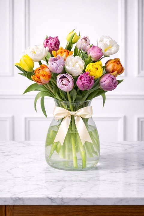 Mixed Tulips Vase Arrangement