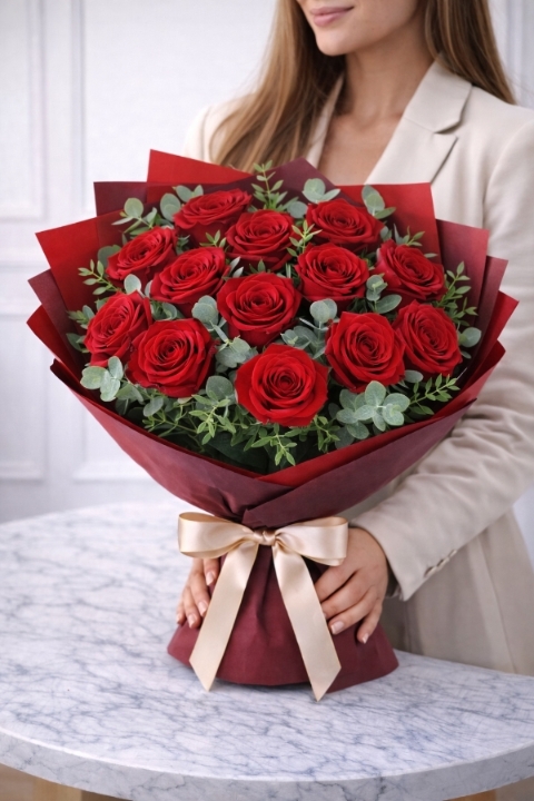Sweet Valentine – Dozen Red Roses Luxury Bouquet
